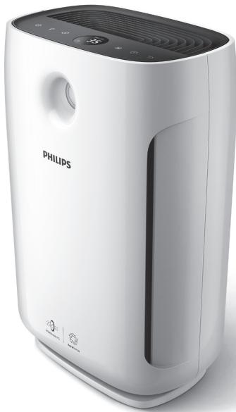 White Philips air purifier with digital display and control panel (no visible text or symbols on device body)