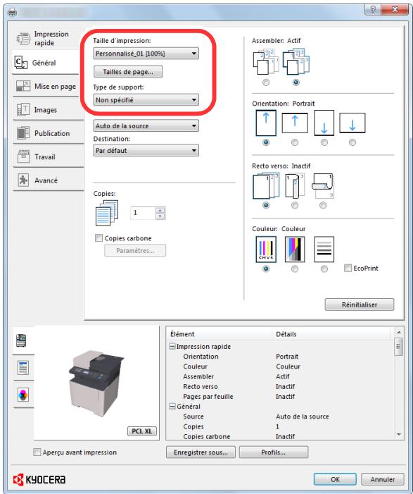 KYOCERA ECOSYS M5521CDW - Sélectionner le format de papier et le type de papier au format non standard. - 2
