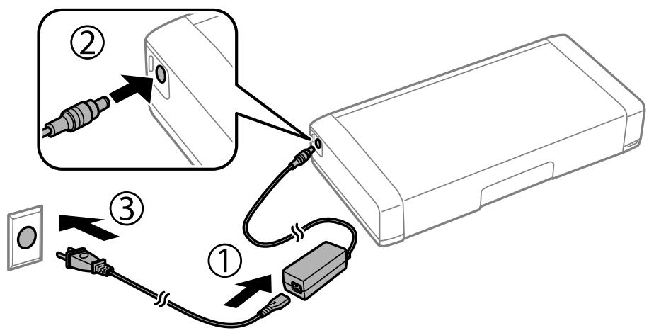 EPSON WF-110W WORKFORCE - Chargement de la batterie intégrée en la connectant à un adaptateur secteur - 1