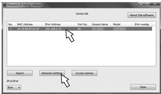 PANASONIC AW-HN38H - Click the MAC address/IPv4 address of the camera to be set, and click the [Network Settings] button. - 1