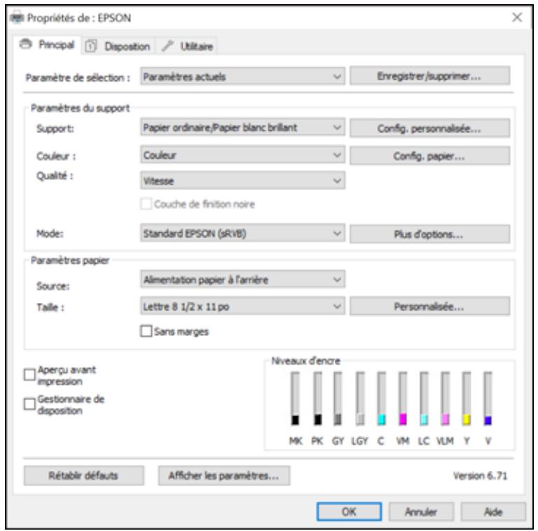 EPSON SC-P900 - Sélection des paramètres d'impression de base - windows - 1