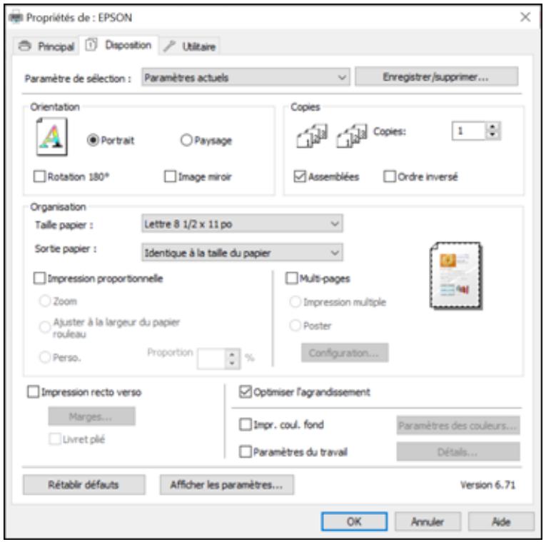 EPSON SC-P900 - Sélection des options de mise en page - Windows - 1