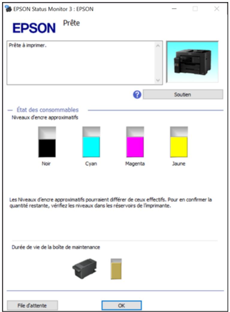 EPSON ECOTANK ET-5850 - Vérification des niveaux d'encre et du boîtier de maintenance - Windows - 1