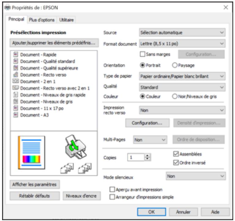 EPSON ECOTANK ET-5850 - Modification des paramètres d'impression par défaut - Windows - 1