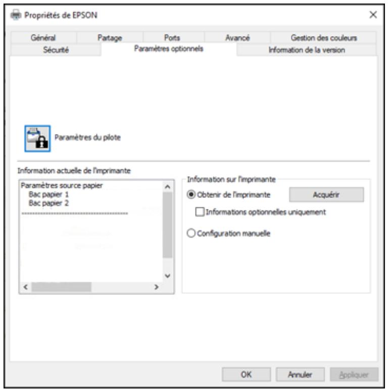 EPSON ECOTANK ET-5850 - Synchronisation des paramètres d'impression - Pilote PCL - Windows - 1