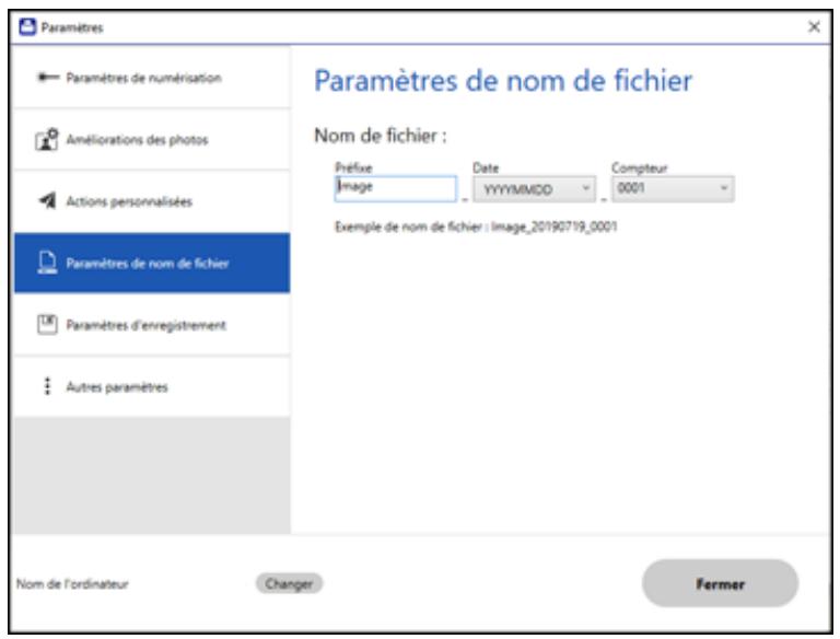 EPSON ECOTANK ET-5850 - Modification des paramètres de nom de fichier - 2