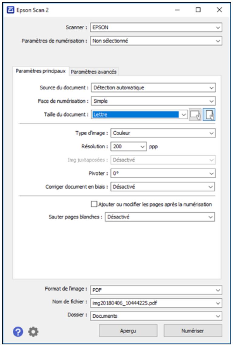 EPSON ECOTANK ET-5850 - Une fenêtre d'Epson Scan 2 comme celle-ci s'affiche : - 1