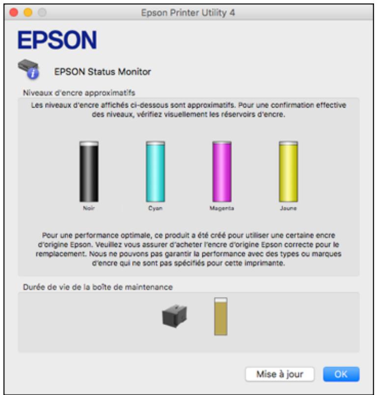 EPSON ECOTANK ET-5850 - Vérification des niveaux d'encre et du boîtier de maintenance - Mac - 1