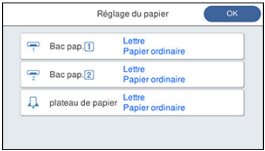 EPSON ECOTANK ET-5850 - Sélection des paramètres papier pour chaque source - Panneau de commande - 1