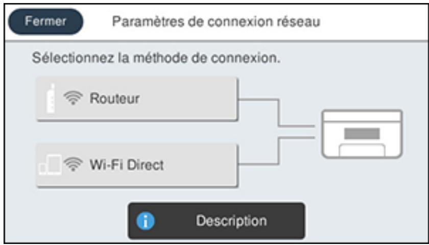 EPSON ECOTANK ET-5850 - Sélection des paramètres de réseau sans fil à partir du panneau de commande - 1