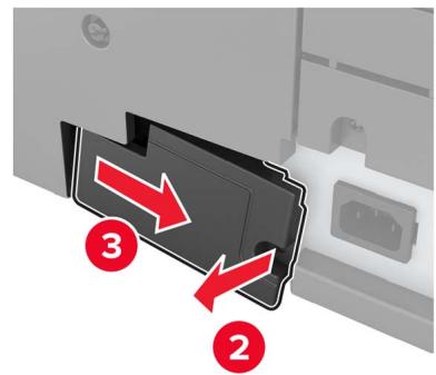 Diagram showing a device with labeled arrows pointing to a folder or panel, marked with numbers 2 and 3.