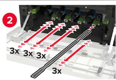Diagram showing two steps of inserting a device into a printer, with numbered annotations indicating process flow.