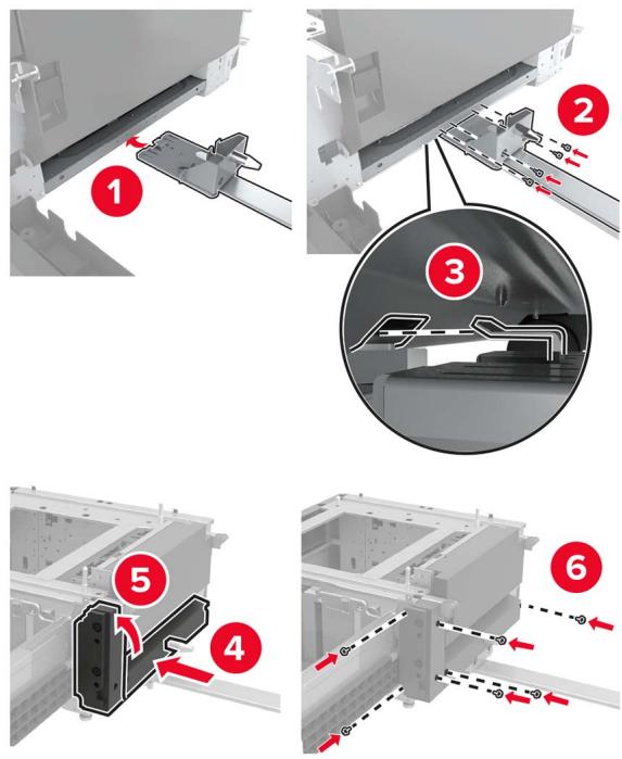 LEXMARK CX922DE - CX923DTE - CX923DXE - CX924DTE - CX924DXE - Ouvrez le tiroir, puis retirez les capots du rail et du support de montage. - 3
