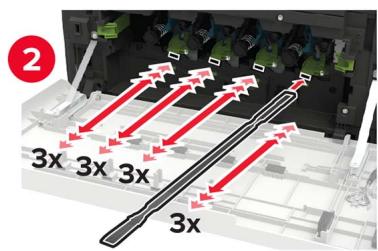 Diagram showing printer operation with labeled steps and arrows indicating process flow