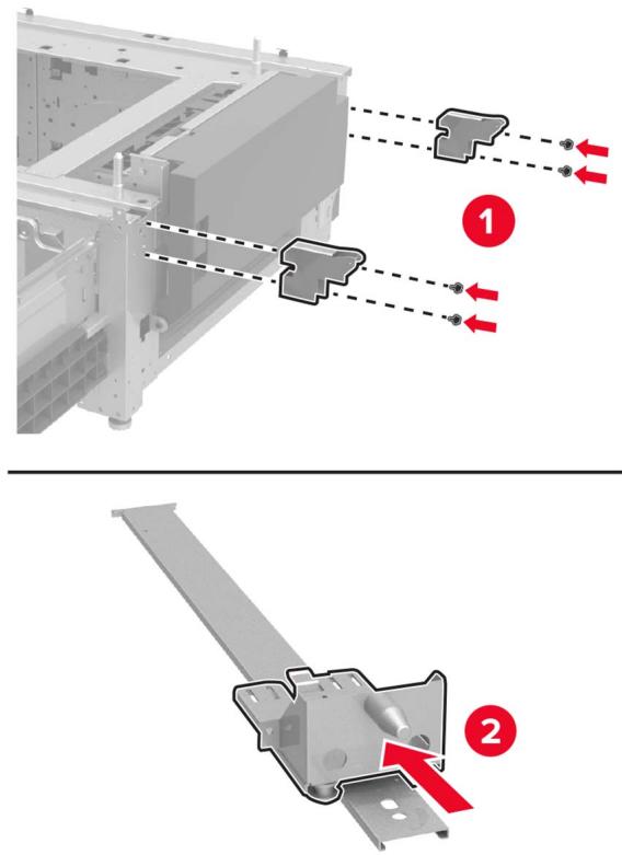 LEXMARK CX922DE - CX923DTE - CX923DXE - CX924DTE - CX924DXE - Ouvrez le tiroir, puis retirez les capots du rail et du support de montage. - 2