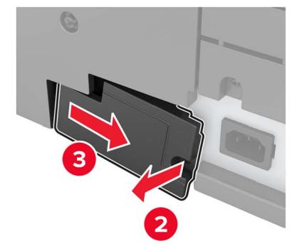 Diagram showing a device with numbered annotations (2 and 3) pointing to a folder or panel, indicating directional movement or process steps.