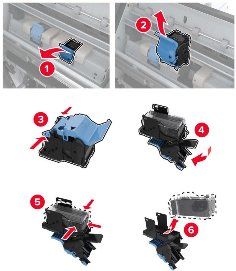 LEXMARK CX922DE - CX923DTE - CX923DXE - CX924DTE - CX924DXE - Remplacement de la cartouche d'agrafes dans l'unité de finition de livret - 2