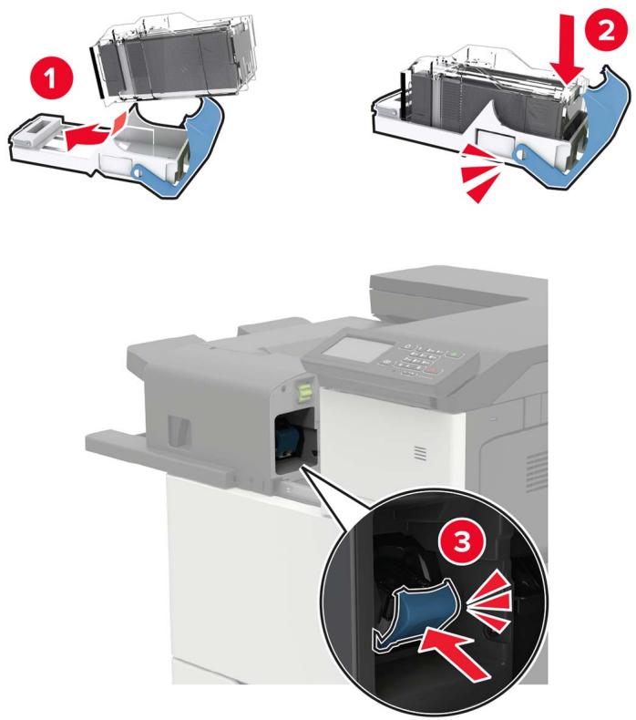 LEXMARK CX922DE - CX923DTE - CX923DXE - CX924DTE - CX924DXE - Remplacement de la cartouche d'agrafes dans l'unité de finition d'agrafage - 2