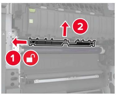 Diagram showing a printer's internal structure with numbered annotations and lock symbols