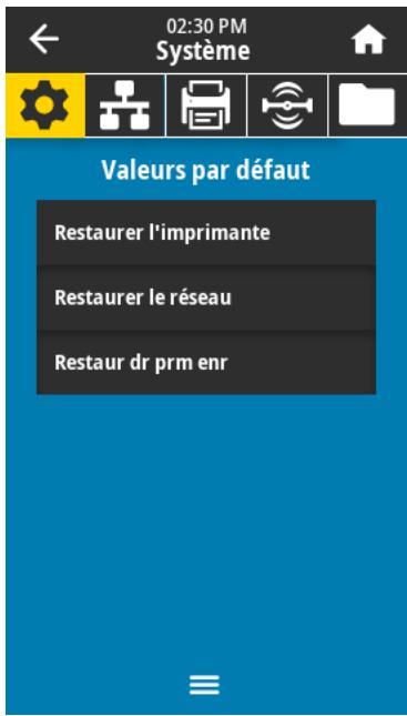 ZEBRA ZT620 - Chargement des valeurs par défaut ou des dernières valeurs enregistrées - 1
