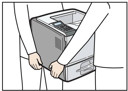 RICOH SP 5200DN - Soulevez l'imprimante à deux en utilisant les poignées situées de chaque côte de l'imprimante et déplacez-la horizontally jusqu'à l'endetroit où vous souhaitez l'insteller. - 1