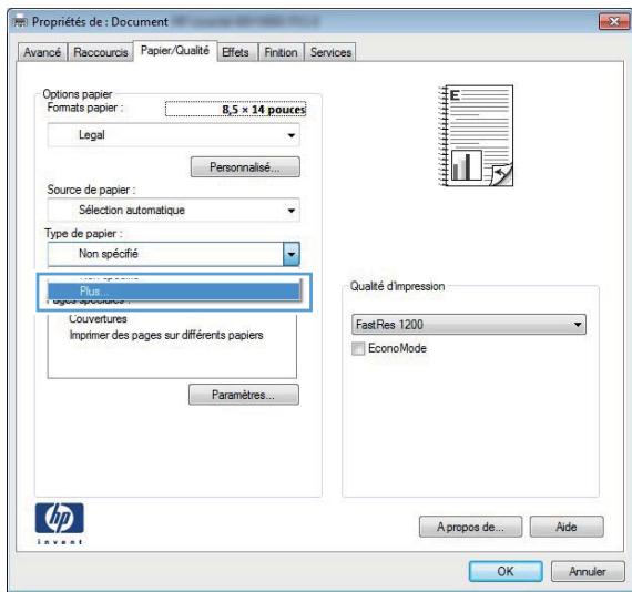 HP LASERJET PRO 400 M425 - Sélectionner le type de papier (windows) - 3