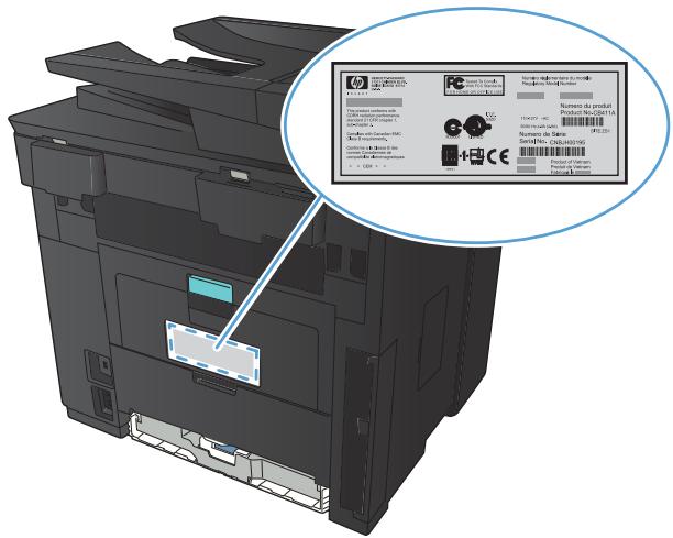 HP LASERJET PRO 400 M425 - Emplacement des numéros de série et de modèle - 1