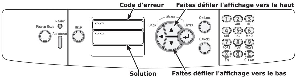 OKI C833N - Lorsqu'un message d'erreur s'affiche sur l'écran (lorsque le témoin attention s'allume/clignote) - 2