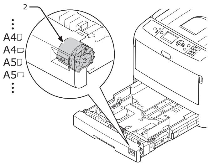 OKI C833N - Réglez la numérotation du format de papier (2) afin de la faire correspondre au format du papier à charger. - 1