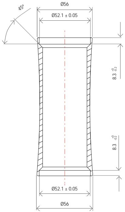 45° Ø56 Ø52.1 ± 0.05 Ø52.1 ± 0.05 Ø56 8.3⁺⁰₋₀₂ 8.3⁺⁰₋₀₂ Ø52.1 ± 0.05