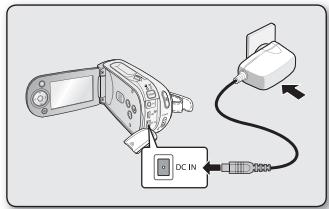 SAMSUNG VP-MX20 - Utilisation du caméscope à mémoire flash avec un adaptateur secteur - 1
