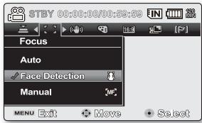 SAMSUNG VP-MX20 - Appuyez sur les touches de direction ( / ) sélectionnez "Face Detection" (Detect visages), puis appuyez sur la touche OK. - 1