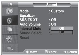 SAMSUNG LE46N86BD - Selecting the Internal Mute - 2