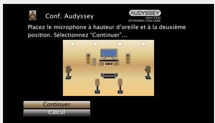 MARANTZ NR1603B - Dispossez le microphone de configuration à la position 2, sélectionnez "continuer", puis appuyez sur ENTER. - 1