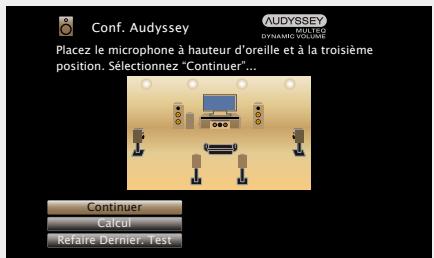 MARANTZ NR1603B - Dispossez le microphone de configuration à la position 2, sélectionnez "continuer", puis appuyez sur ENTER. - 3