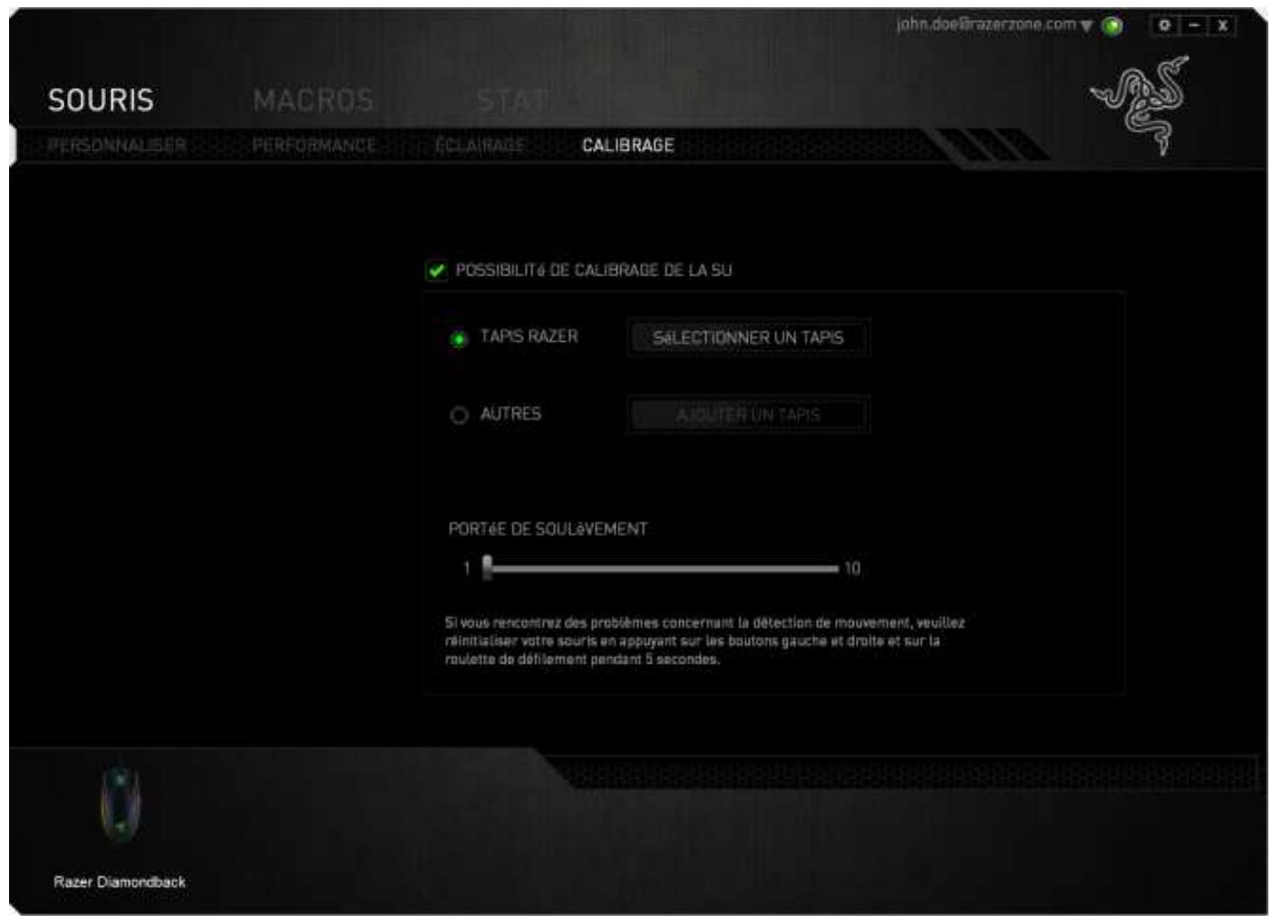 RAZER DIAMONDBACK - Onglet Calibrage - 1