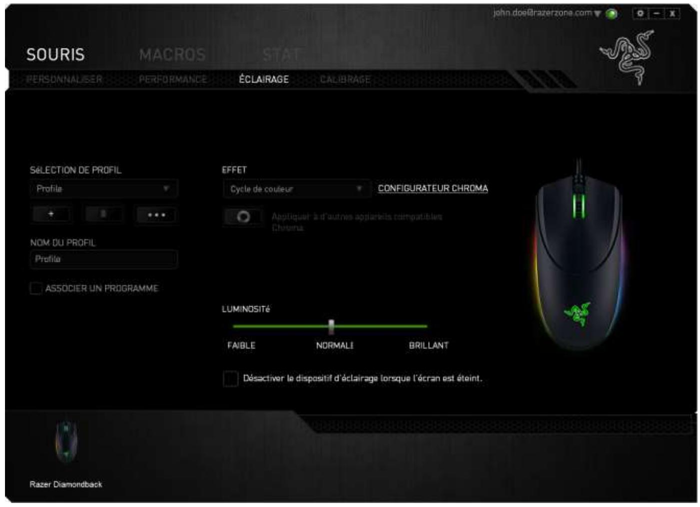 RAZER DIAMONDBACK - Onglet Eclairage - 1