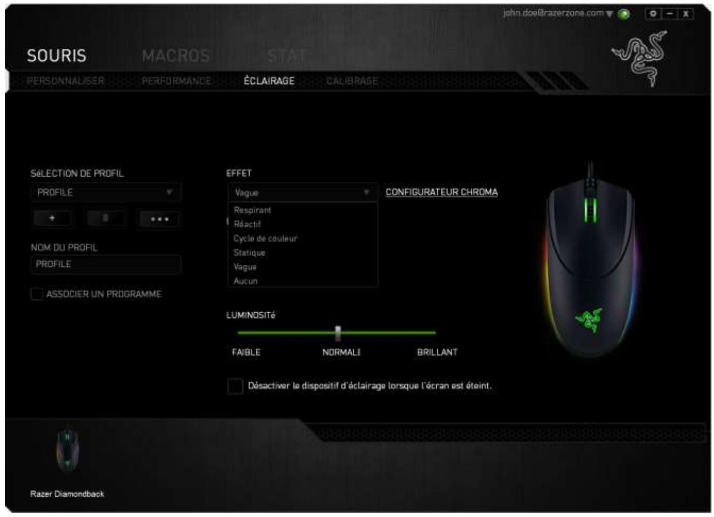 RAZER DIAMONDBACK - Effets d'éclairage pré-installés - 1