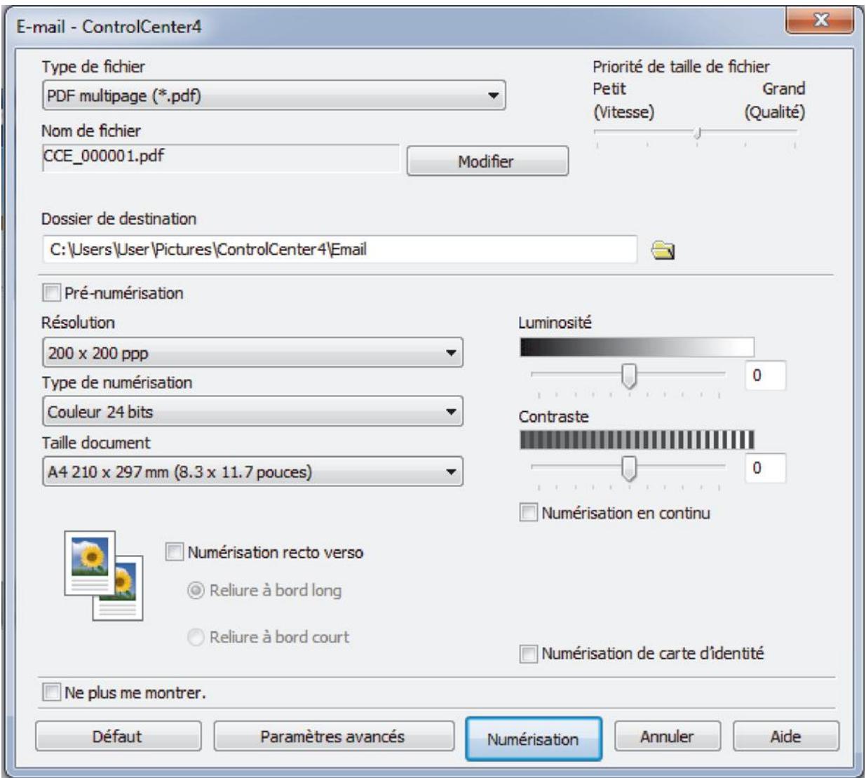 BROTHER MFC-L8690CDW - Numériser vers une pièce jointe d'e-mail à l'aide du mode Avancé de ControlCenter4 (Windows®) - 4