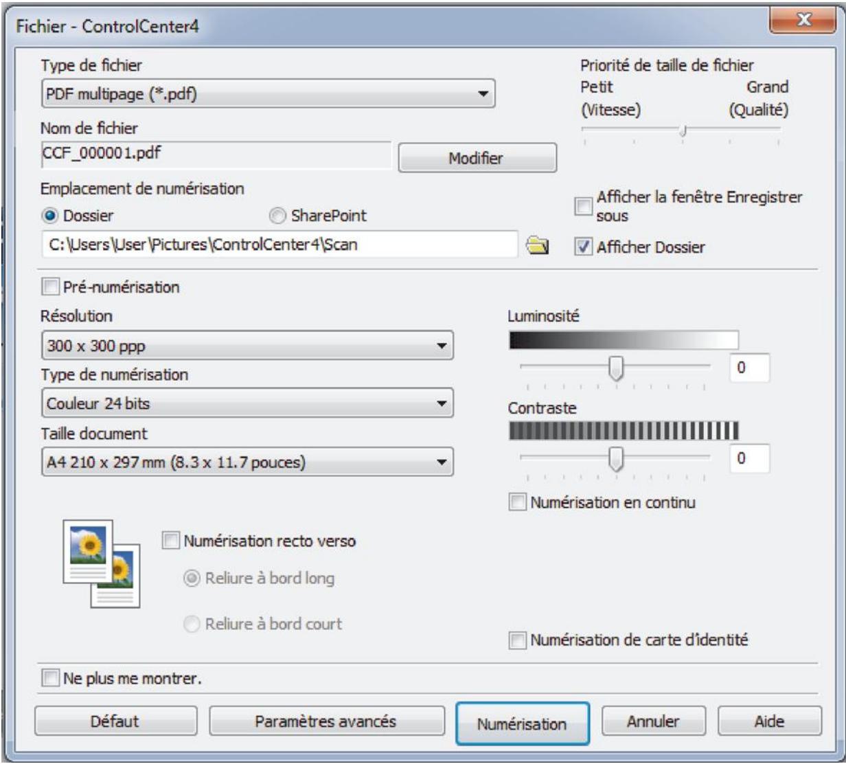 BROTHER MFC-L8690CDW - Enregistrer des données numérisées dans un dossier sous forme d'un fichier PDF en utilisant le mode avancé de ControlCenter4 (Windows®) - 3