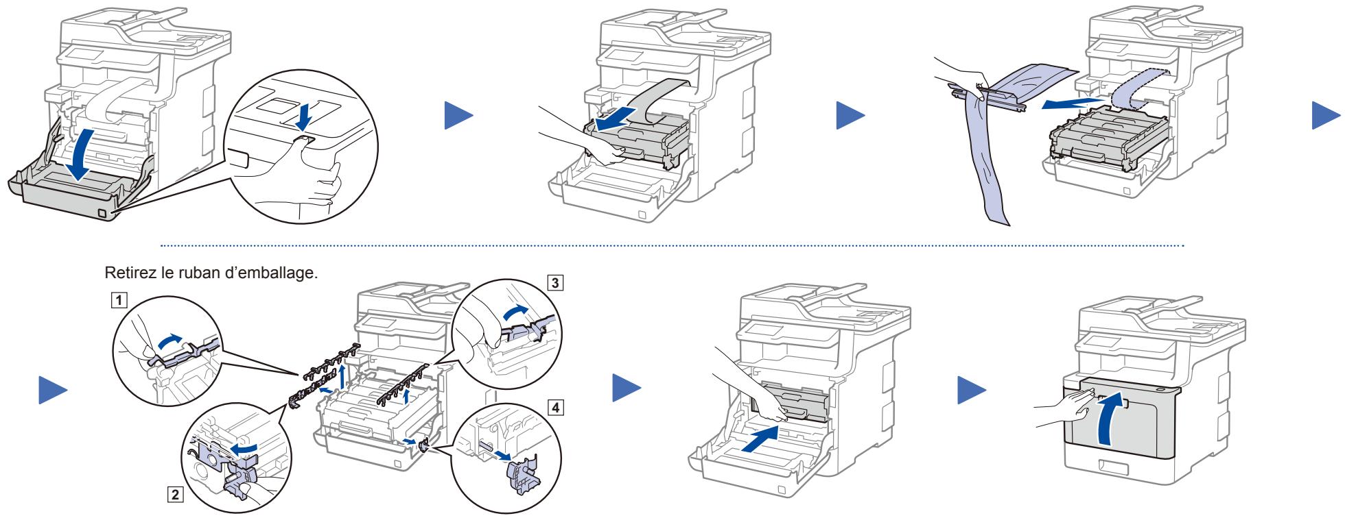 BROTHER MFC-L8690CDW - Retirez les matériaux d'emballage de l'appareil et installez l'ensemble unité tambour/cartouche de toner - 1