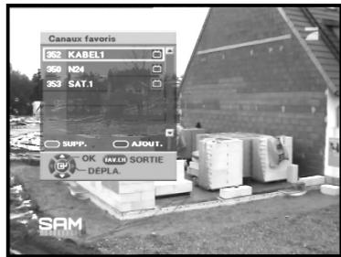 Canaux favors 352 KABEL1 350 N24 353 SAT.1 SUPP. AJOUT. OK AVID SORTIE DEPLA. SAM