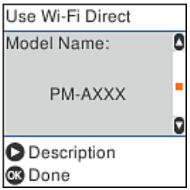 Use Wi-Fi Direct Model Name: PM-AXXX Description Done
