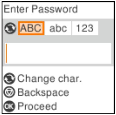 Enter Password ABC abc 123 Change char. Backspace Proceed