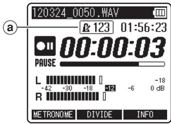 OLYMPUS LS-14 - - Réglez [Rec Monitor] sur [On] (P.68).   2 Appuyez sur la touche F1 (METRONOME) pendant l'enregistrement ou la pause. - 1
