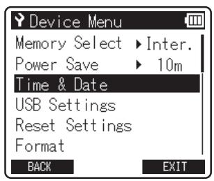 OLYMPUS LS-14 - Sélectionnez [Time &amp; Date] dans le menu [Device Menu]. - 1