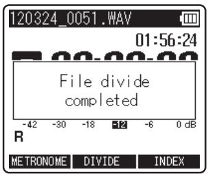 OLYMPUS LS-14 - À la position où vous souhaitez diviser le fichier, appuyez sur la touche F2 (DIVIDE). - 1