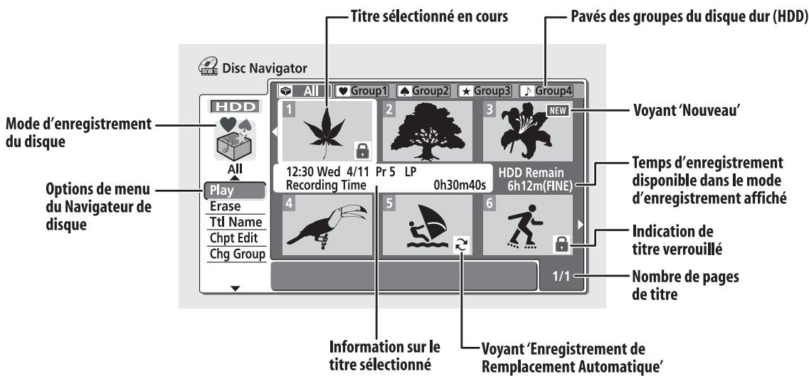 PIONEER DVR5100H - L'écran du navigateur de disque (disc navigator) - 1