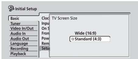 PIONEER DVR5100H - Sélectionnez le type d'écran TV, 'standard (4:3)' ou 'wide (16:9)'. - 1