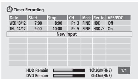 PIONEER DVR5100H - Appuyez sur TIMER REC pour afficher l'écran d'enregistrement avec TIMER. - 1